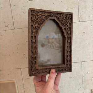 World Market Intricately Carved Brown Wooden Photo Frame